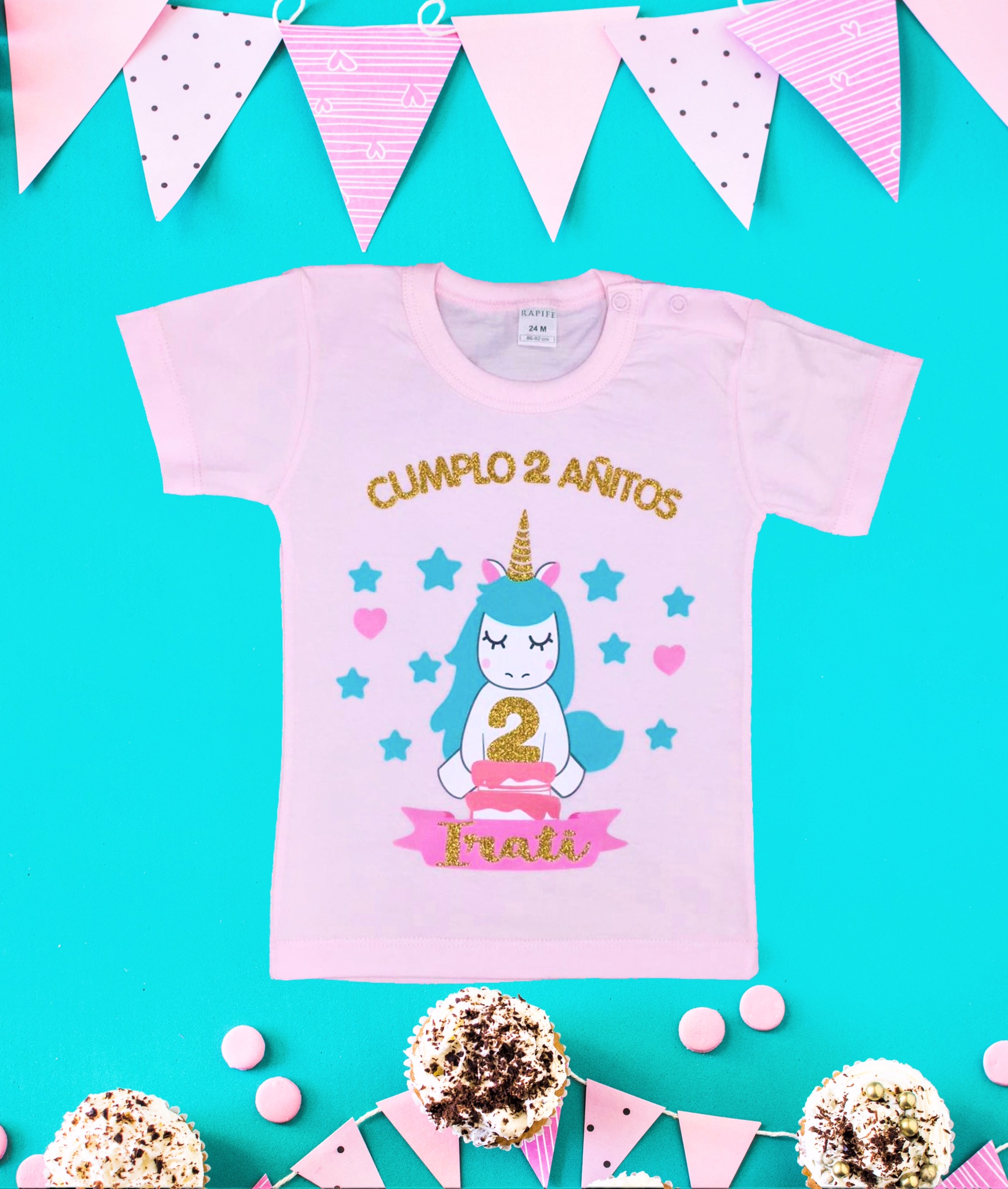 ambulancia pimienta Aparador Camiseta personalizada cumpleaños unicornio rosa –bodys personalizados  Afecto | Baby Shop